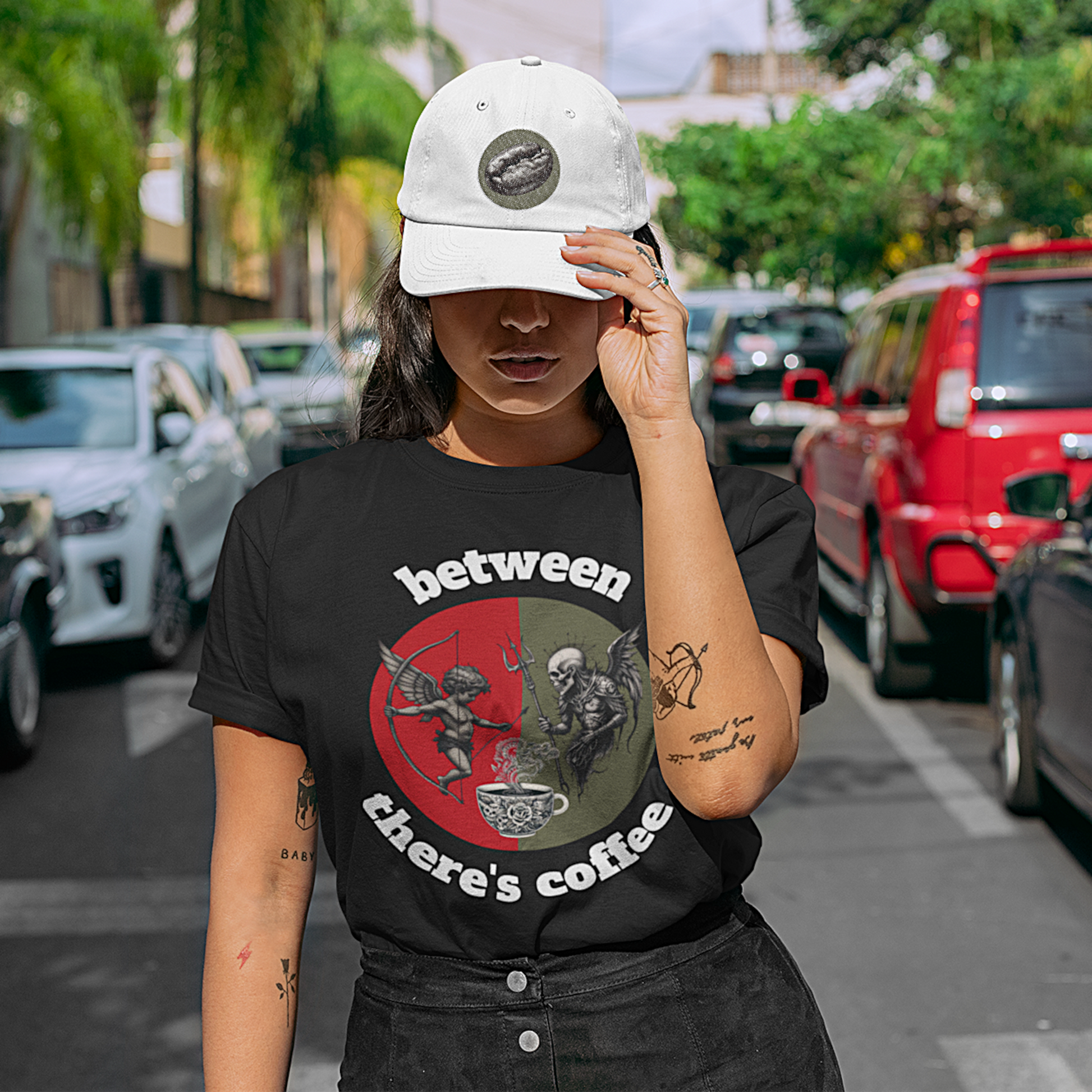 Between Eros and Death, There's Coffee - Unisex Art Tee