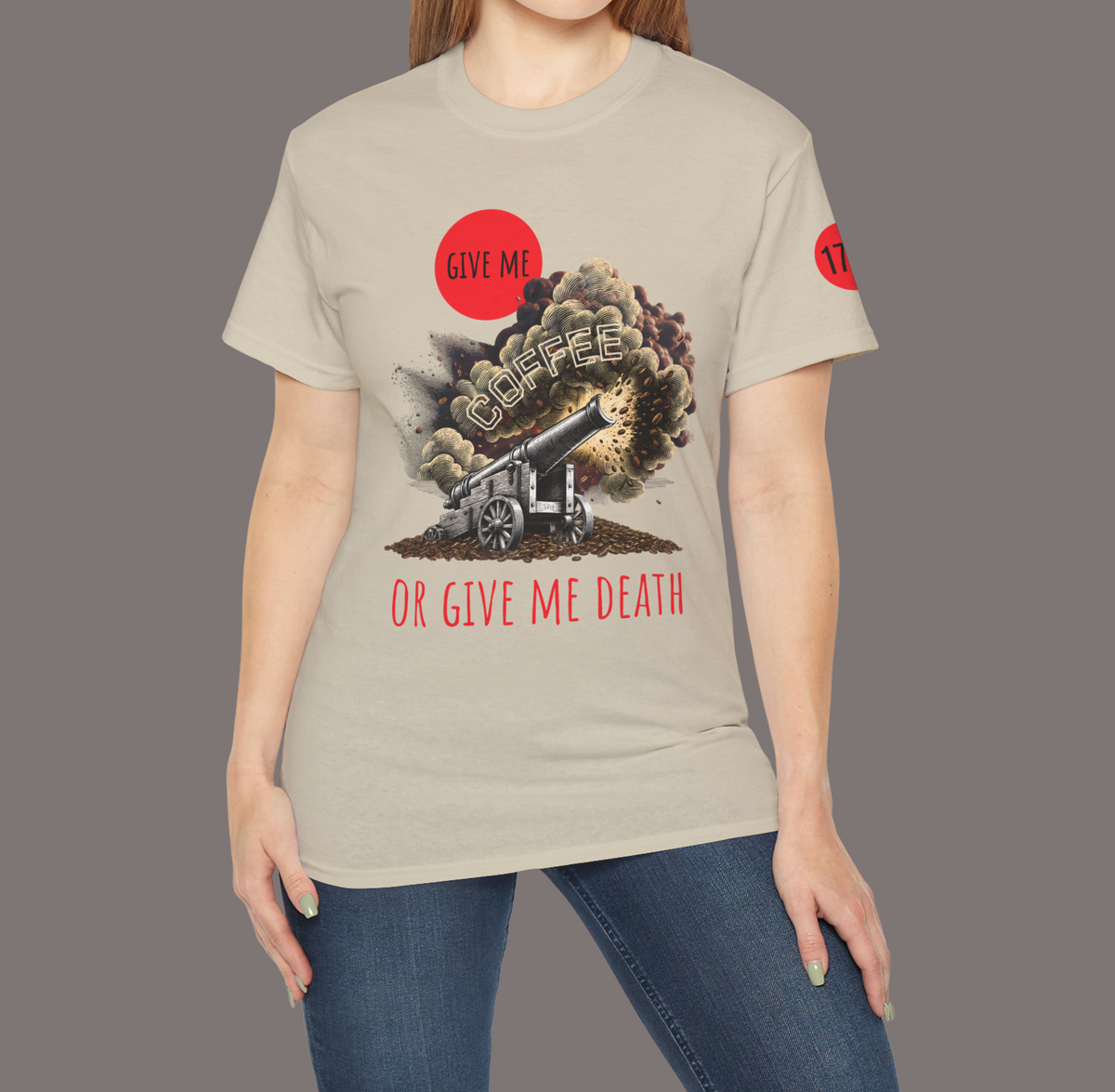 Give Me Coffee or Give Me Death Tee - Colonial History Unisex Heavyweight Art Tee