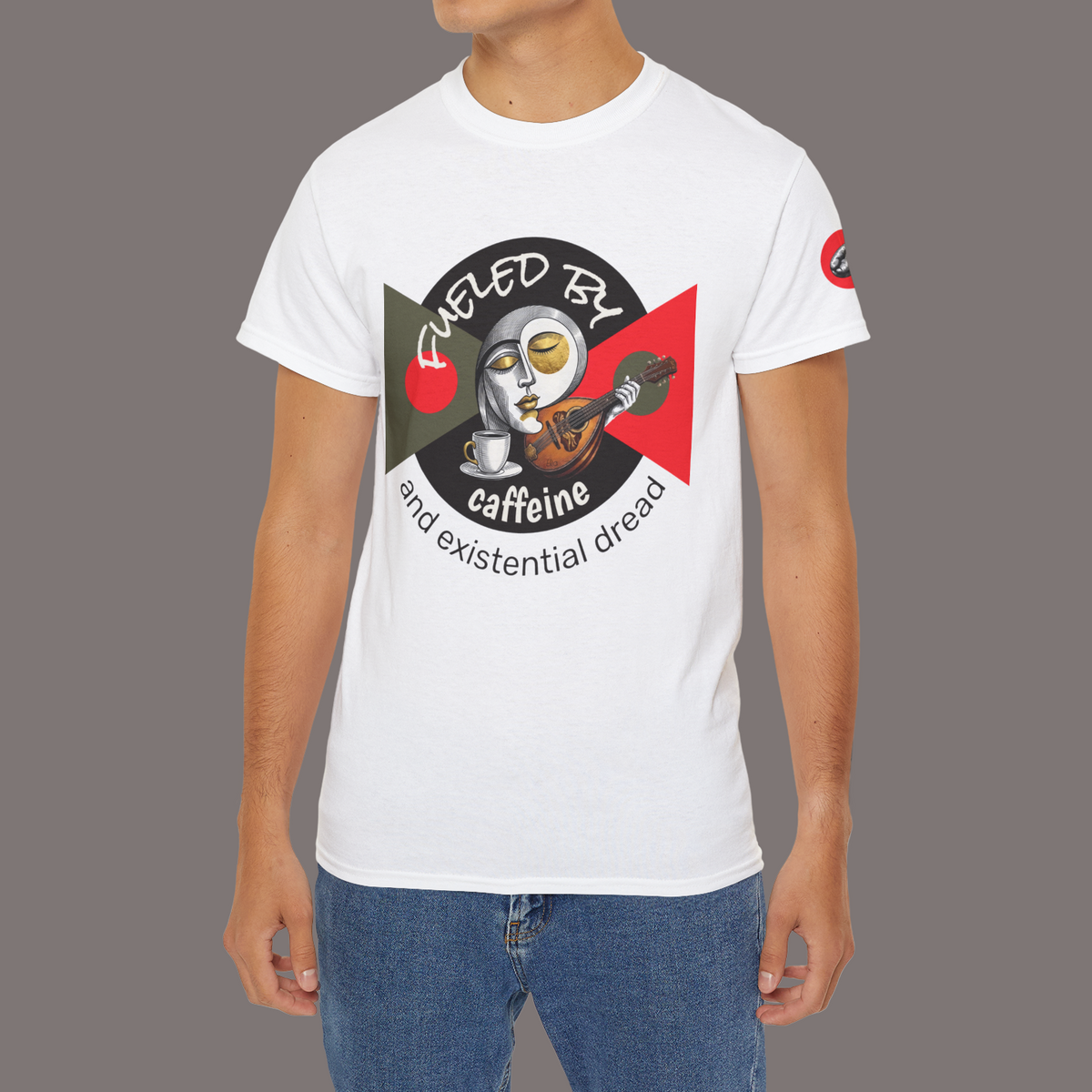 Fueled by Caffeine and Existential Dread - Unisex Heavyweight Art Tee