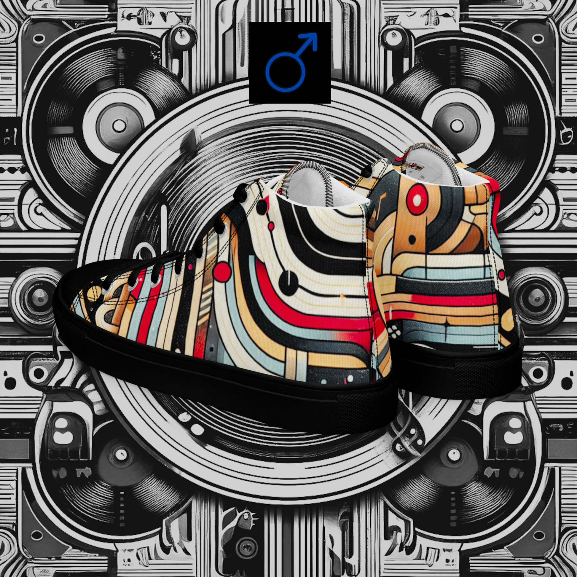 Cyber Seduction 102 - Men’s Artwear Canvas High-tops - Positronic Heart Collection