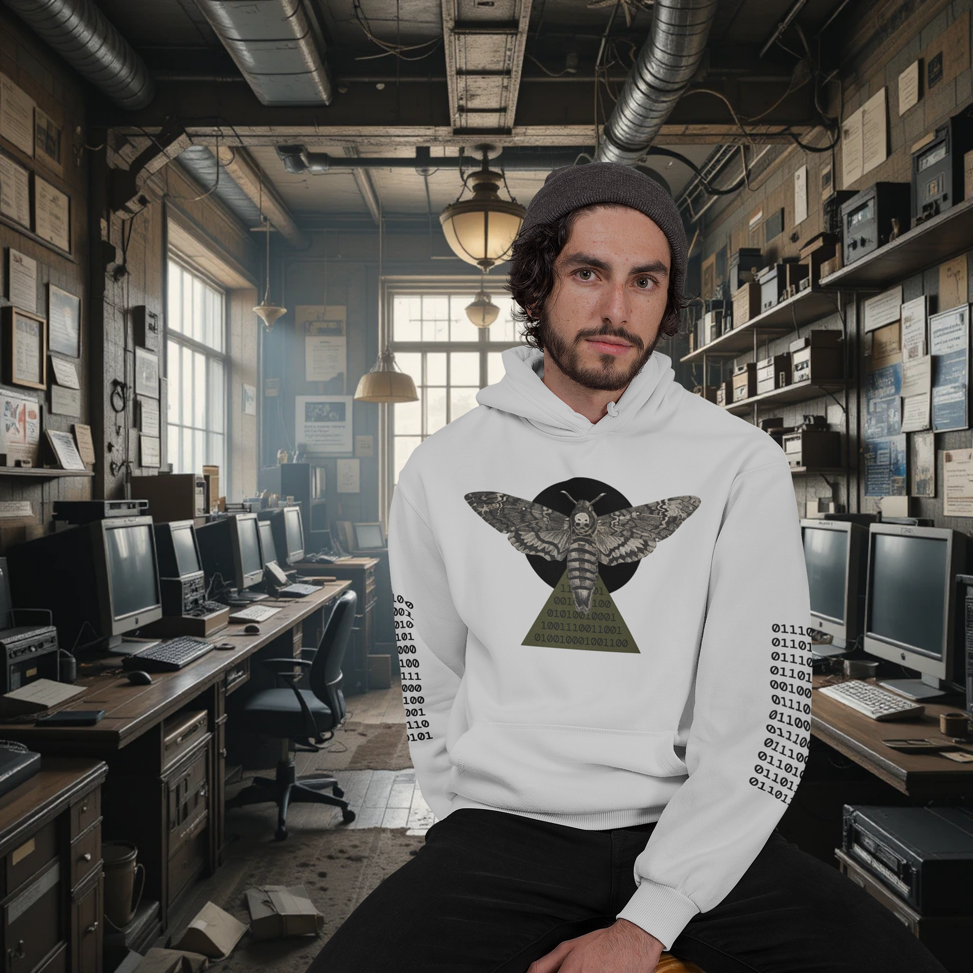 Death’s Head Moth Binary Code – Unisex Artwear Hoodie